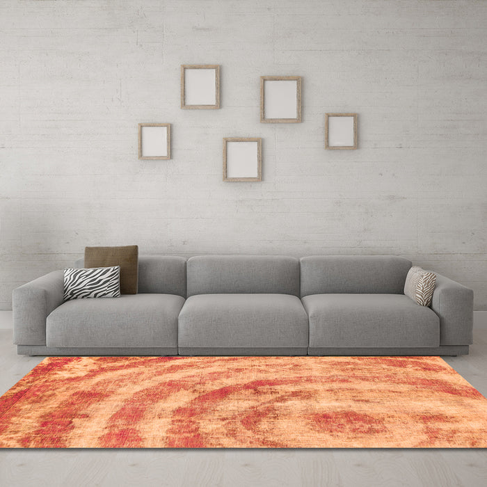 Machine Washable Abstract Orange Modern Area Rugs in a Living Room, wshabs1121org