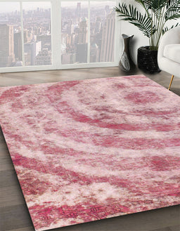 Machine Washable Abstract Baby Pink Rug in a Family Room, wshabs1121
