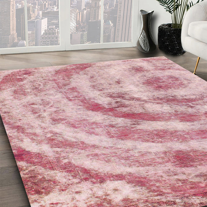 Machine Washable Abstract Baby Pink Rug in a Family Room, wshabs1121