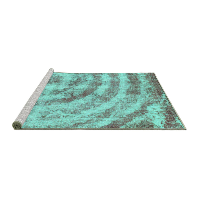 Sideview of Machine Washable Abstract Turquoise Modern Area Rugs, wshabs1121turq