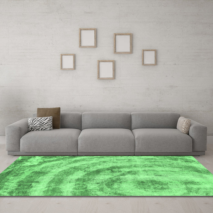 Machine Washable Abstract Emerald Green Modern Area Rugs in a Living Room,, wshabs1121emgrn