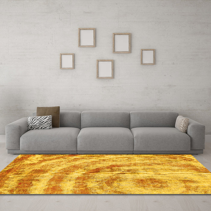 Machine Washable Abstract Yellow Modern Rug in a Living Room, wshabs1121yw