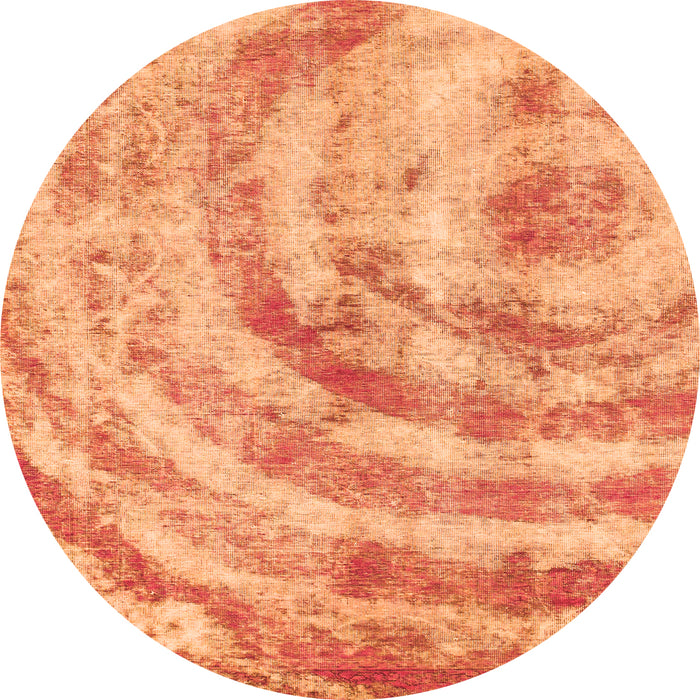 Round Machine Washable Abstract Orange Modern Area Rugs, wshabs1121org