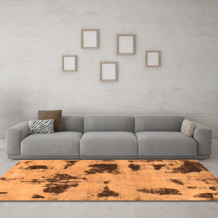 Machine Washable Abstract Orange Modern Area Rugs in a Living Room, wshabs1122org