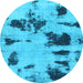 Round Abstract Light Blue Modern Rug, abs1122lblu