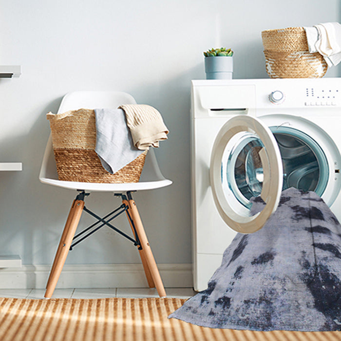 Machine Washable Abstract Light Steel Blue Rug in a Washing Machine, wshabs1122