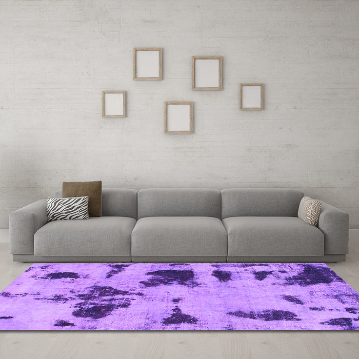 Machine Washable Abstract Purple Modern Area Rugs in a Living Room, wshabs1122pur