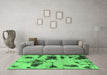 Machine Washable Abstract Emerald Green Modern Area Rugs in a Living Room,, wshabs1122emgrn