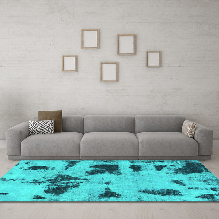 Machine Washable Abstract Turquoise Modern Area Rugs in a Living Room,, wshabs1122turq