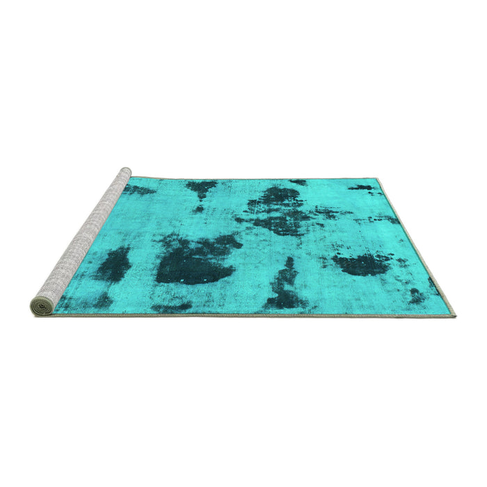 Sideview of Machine Washable Abstract Turquoise Modern Area Rugs, wshabs1122turq