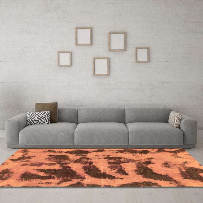 Machine Washable Abstract Orange Modern Area Rugs in a Living Room, wshabs1123org