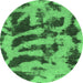 Round Machine Washable Abstract Emerald Green Modern Area Rugs, wshabs1123emgrn
