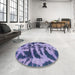 Round Machine Washable Abstract Purple Mimosa Purple Rug in a Office, wshabs1123