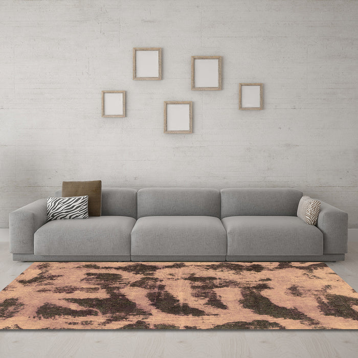 Machine Washable Abstract Brown Modern Rug in a Living Room,, wshabs1123brn