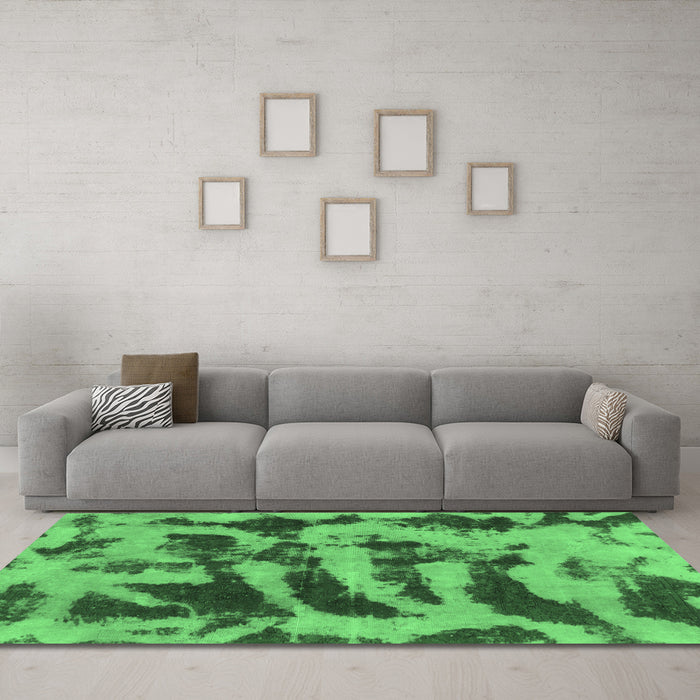 Machine Washable Abstract Emerald Green Modern Area Rugs in a Living Room,, wshabs1123emgrn