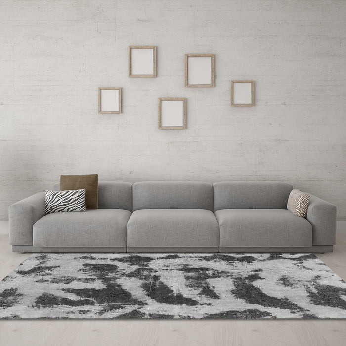 Machine Washable Abstract Gray Modern Rug in a Living Room,, wshabs1123gry