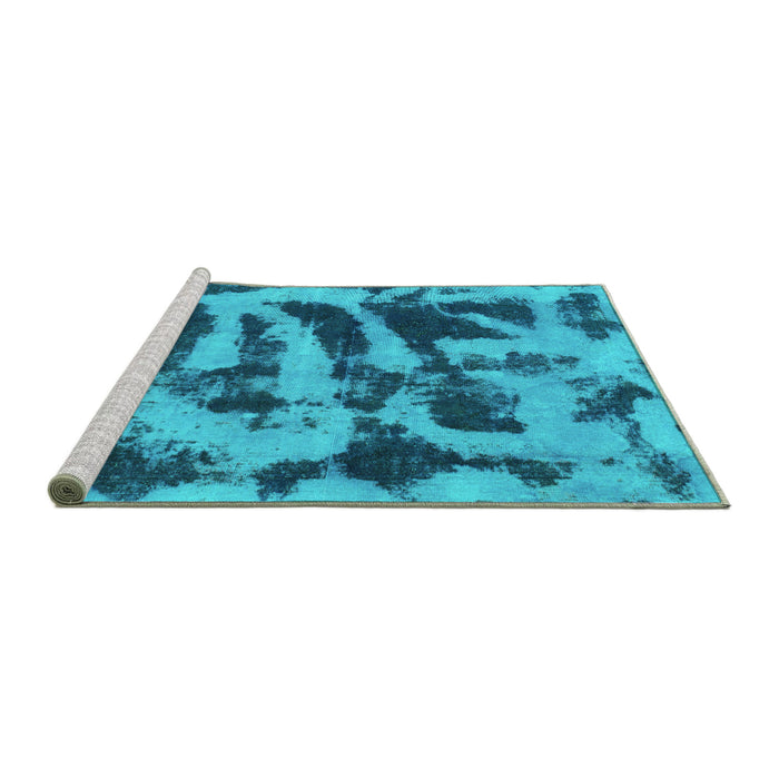 Sideview of Machine Washable Abstract Turquoise Modern Area Rugs, wshabs1123turq