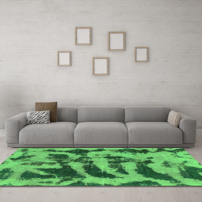 Machine Washable Abstract Green Modern Area Rugs in a Living Room,, wshabs1123grn