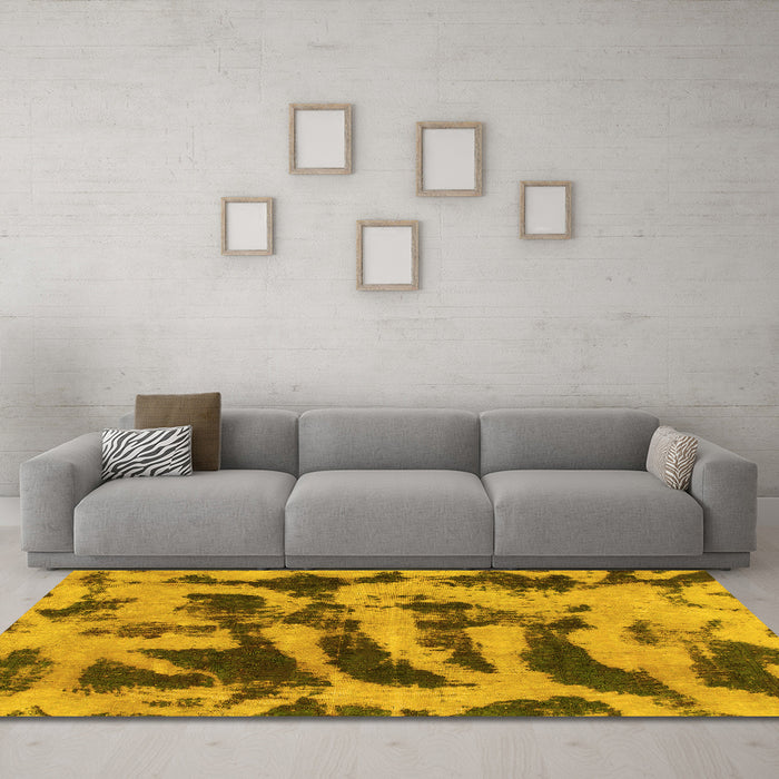 Machine Washable Abstract Yellow Modern Rug in a Living Room, wshabs1123yw