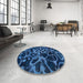 Round Machine Washable Abstract Blue Rug in a Office, wshabs1124