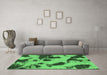 Machine Washable Abstract Emerald Green Modern Area Rugs in a Living Room,, wshabs1125emgrn