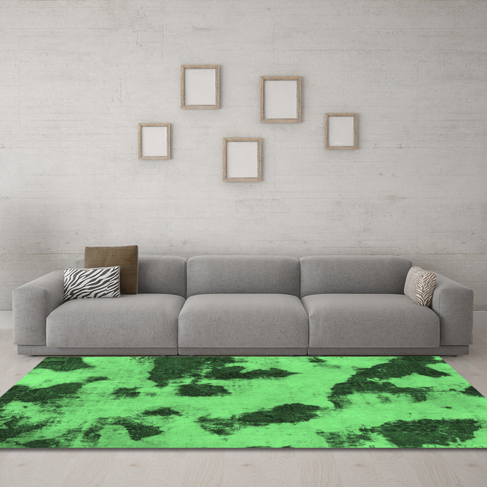 Machine Washable Abstract Emerald Green Modern Area Rugs in a Living Room,, wshabs1125emgrn
