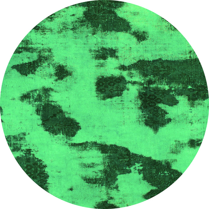 Round Machine Washable Abstract Green Modern Area Rugs, wshabs1125grn
