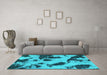 Machine Washable Abstract Turquoise Modern Area Rugs in a Living Room,, wshabs1125turq