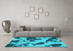 Machine Washable Abstract Turquoise Modern Area Rugs in a Living Room,, wshabs1125turq