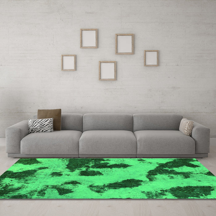 Machine Washable Abstract Green Modern Area Rugs in a Living Room,, wshabs1125grn