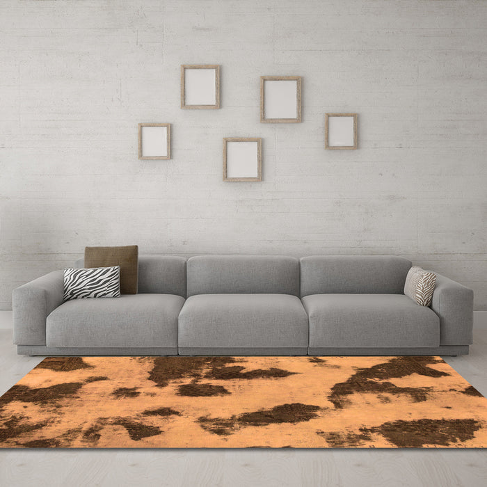 Machine Washable Abstract Orange Modern Area Rugs in a Living Room, wshabs1125org