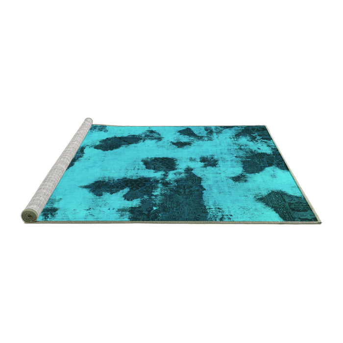 Sideview of Machine Washable Abstract Turquoise Modern Area Rugs, wshabs1125turq