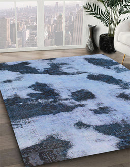 Machine Washable Abstract Sky Blue Rug in a Family Room, wshabs1125