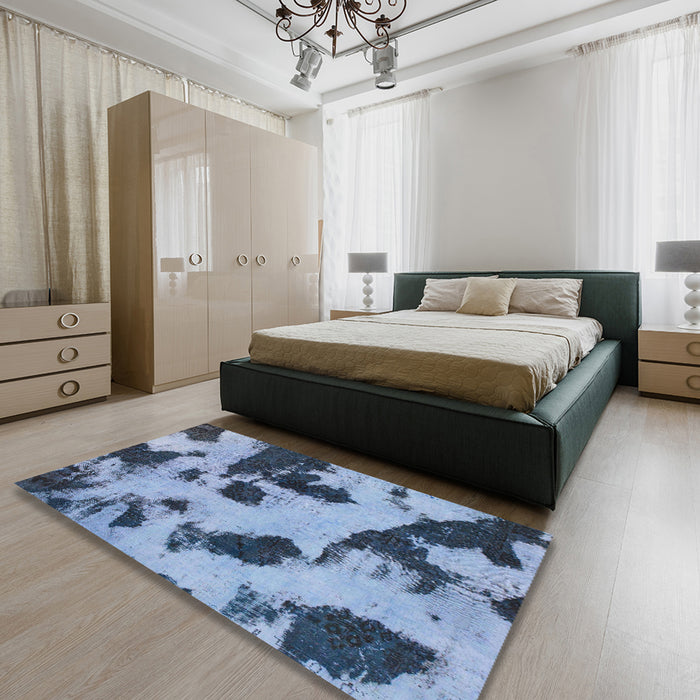 Square Abstract Sky Blue Modern Rug in a Living Room, abs1125