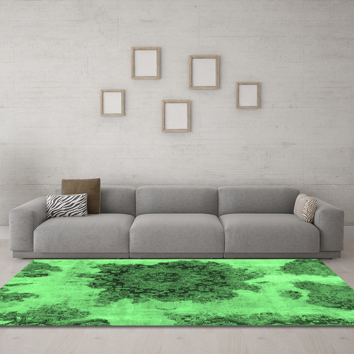 Machine Washable Abstract Emerald Green Modern Area Rugs in a Living Room,, wshabs1126emgrn