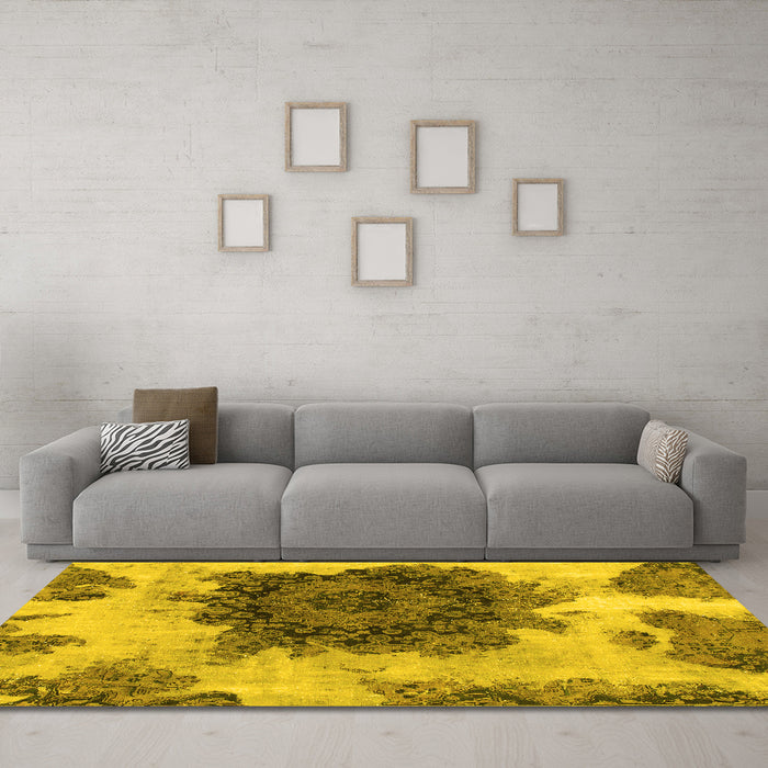 Machine Washable Abstract Yellow Modern Rug in a Living Room, wshabs1126yw