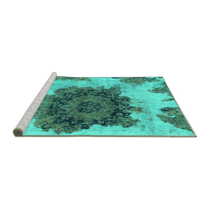 Sideview of Machine Washable Abstract Turquoise Modern Area Rugs, wshabs1126turq