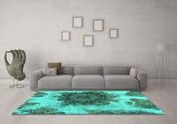 Machine Washable Abstract Turquoise Modern Rug, wshabs1126turq