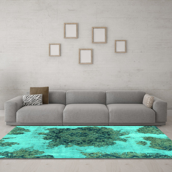 Machine Washable Abstract Turquoise Modern Area Rugs in a Living Room,, wshabs1126turq