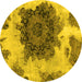 Round Abstract Yellow Modern Rug, abs1126yw