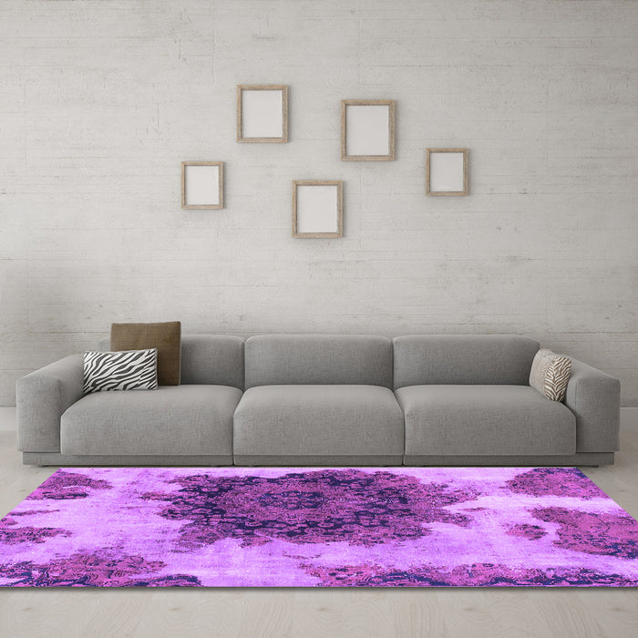 Machine Washable Abstract Purple Modern Area Rugs in a Living Room, wshabs1126pur