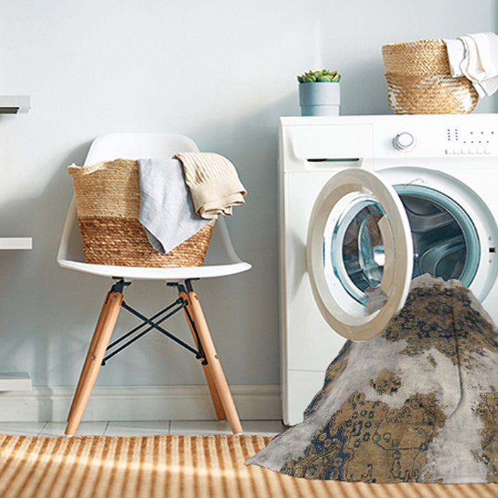 Machine Washable Abstract Tan Brown Rug in a Washing Machine, wshabs1126