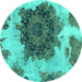 Round Abstract Turquoise Modern Rug, abs1126turq