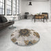 Round Machine Washable Abstract Tan Brown Rug in a Office, wshabs1126