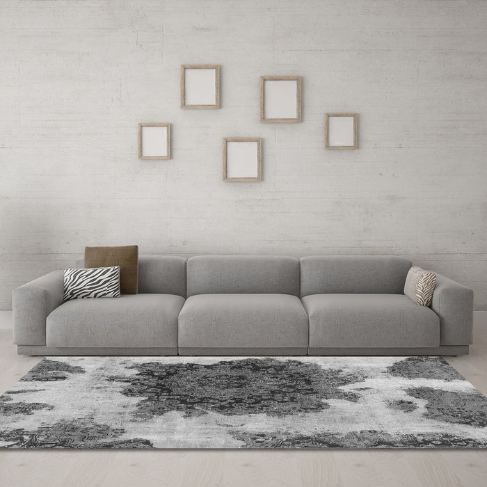 Machine Washable Abstract Gray Modern Rug in a Living Room,, wshabs1126gry