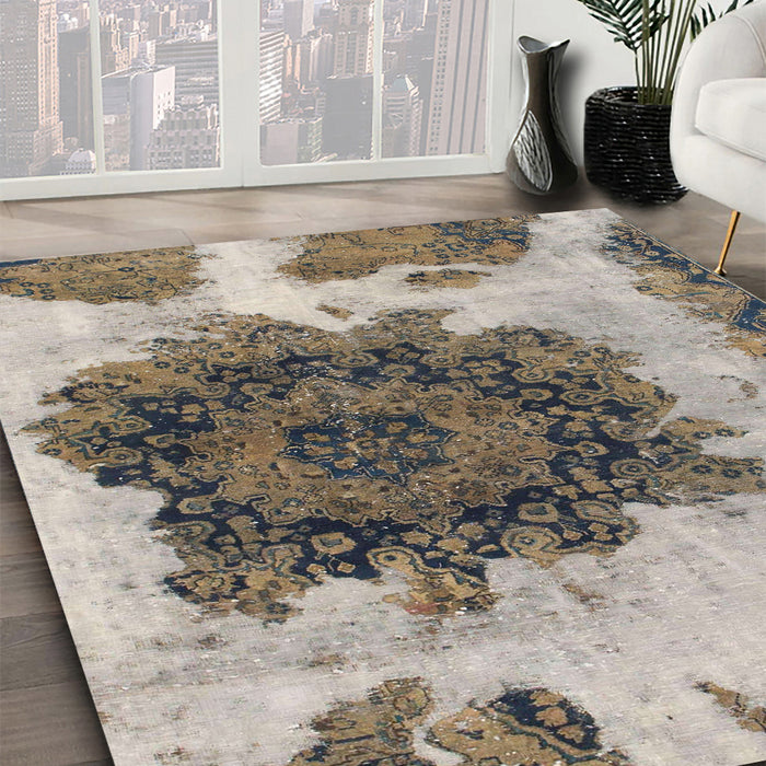 Round Abstract Tan Brown Modern Rug in a Office, abs1126