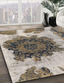 Machine Washable Abstract Tan Brown Rug in a Family Room, wshabs1126