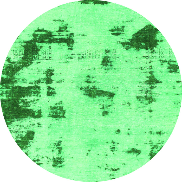 Round Machine Washable Abstract Green Modern Area Rugs, wshabs1127grn