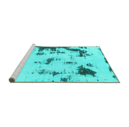 Sideview of Machine Washable Abstract Turquoise Modern Area Rugs, wshabs1127turq