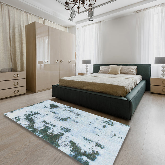 Round Abstract Cadet Blue Green Modern Rug in a Office, abs1127